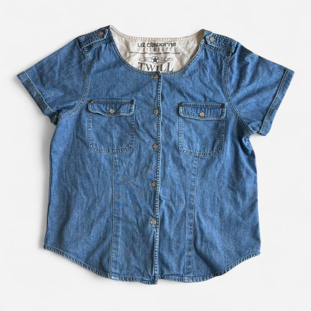 Liz Claiborne Lizwear Women L Petite Denim Vest Twill Blue